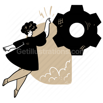 cogwheel, options, preferences, woman, cog, maintenance